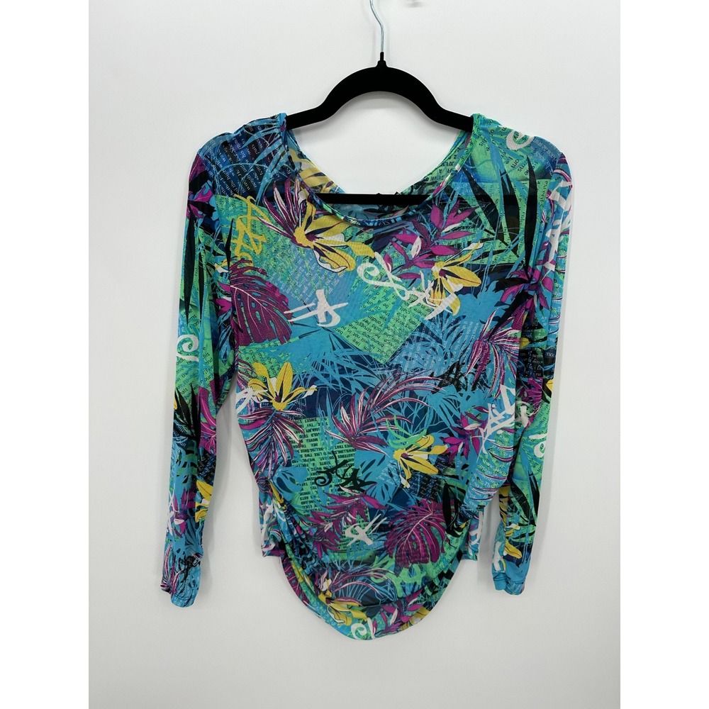 Rouge Y2K Rave Festival Mesh Top Sz 2X Maximalist Dopamine Long Sleeve